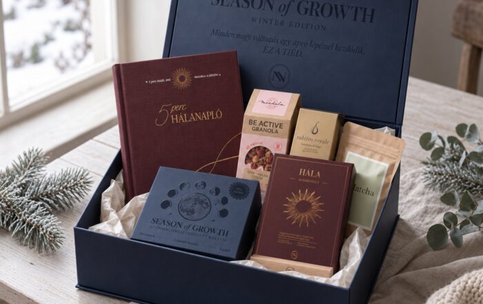 Nyitott téli Season of Growth Gift box 5 Perc Hálanaplóval és megerősítő kártyákkal